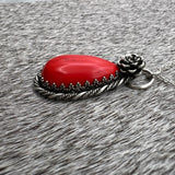 Red slag glass Tear drop Necklace.