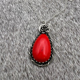 Red slag glass Tear drop Necklace.