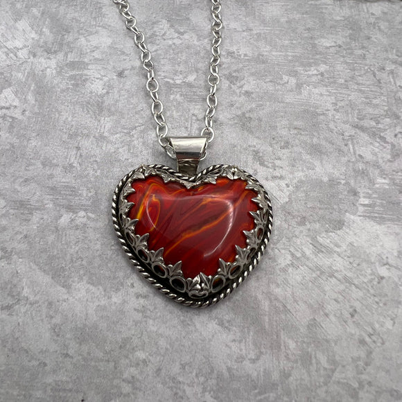 Beautiful Red slag glass heart necklace