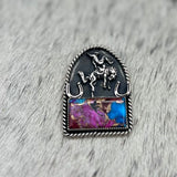 Purple Dahlia Kingman Turquoise bar with Bucking horse