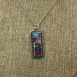 Purple Dahlia Kingman Turquoise Hanging Bar necklace