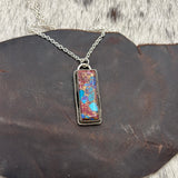 Purple Dahlia Kingman Turquoise Hanging Bar necklace