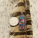 Purple Dahlia Kingman Turquoise Hanging Bar necklace