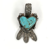 Beautiful Baja Turquoise Heart and Feather Pendant