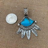 Sterling Silver feathers with Kingman Turquoise Pendant