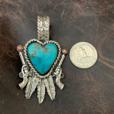 Beautiful #8 Turquoise Heart and Feather Pendant