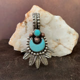 Beautiful Kingman Turquoise half moon and Feather Pendant