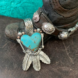 Beautiful Baja Turquoise Heart and Feather Pendant