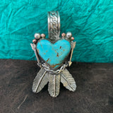 Beautiful Baja Turquoise Heart and Feather Pendant