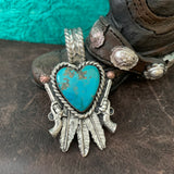 Beautiful #8 Turquoise Heart and Feather Pendant