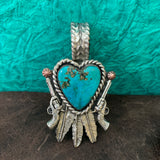 Beautiful #8 Turquoise Heart and Feather Pendant