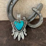 Beautiful #8 Turquoise Heart and Feather Pendant