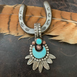 Beautiful Kingman Turquoise half moon and Feather Pendant
