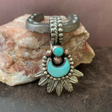 Beautiful Kingman Turquoise half moon and Feather Pendant