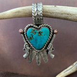 Beautiful #8 Turquoise Heart and Feather Pendant