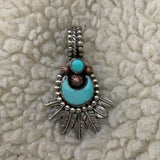 Beautiful Kingman Turquoise half moon and Feather Pendant