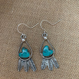 Baja Turquoise and Sterling Silver Feather hook earrings