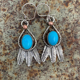 Kingman Turquoise and Sterling Silver Feather hook earrings