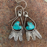 Baja Turquoise and Sterling Silver Feather hook earrings