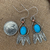 Kingman Turquoise and Sterling Silver Feather hook earrings