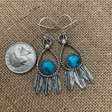 Small round Kingman Turquoise and Sterling Silver Feather hook earrings