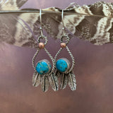 Small round Kingman Turquoise and Sterling Silver Feather hook earrings
