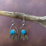 Small round Kingman Turquoise and Sterling Silver Feather hook earrings