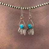 Small round Kingman Turquoise and Sterling Silver Feather hook earrings