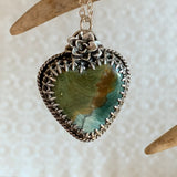Gary Green Jasper heart Sterling Silver Necklace