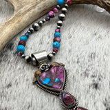 Purple Dahlia Kingman Turquoise Heart pendant with hanging teardrops