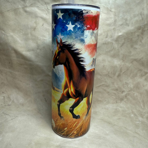 20 oz Running horse with American flag