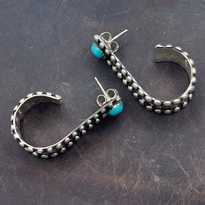 Wide band hoop earrings with Kingman Turquoise