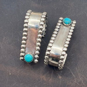 Wide band hoop earrings with Kingman Turquoise