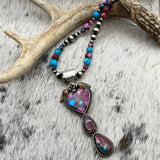 Purple Dahlia Kingman Turquoise Heart pendant with hanging teardrops