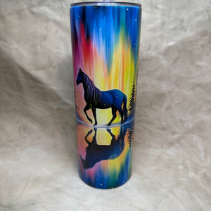 20 oz colorful northern lights with a horse
