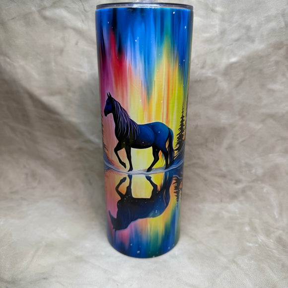 20 oz colorful northern lights with a horse