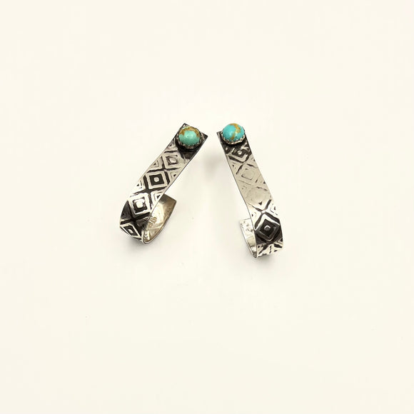 Pattern band hoop earrings with Kingman Turquoise