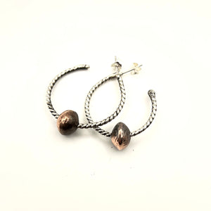 Sterling Silver hoop earrings with sliding copper balls