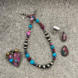 Purple Dahlia Kingman Turquoise Heart Necklace set