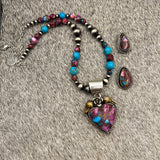 Purple Dahlia Kingman Turquoise Heart Necklace set