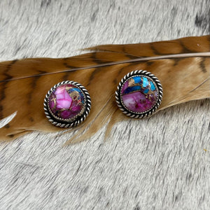 Purple Dahila Kingman Turquoise round earrings