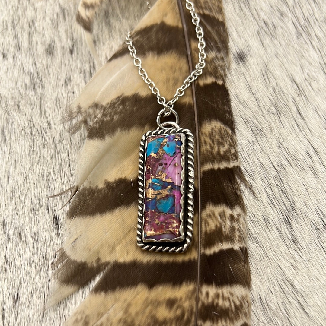 Purple Dahlia Kingman Turquoise Hanging Bar necklace – Pearls and