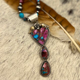 Purple Dahlia Kingman Turquoise Heart pendant with hanging teardrops