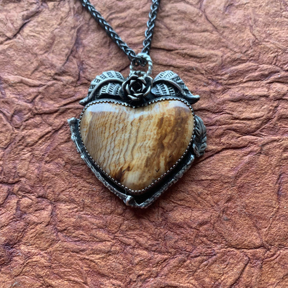 Hells Canyon Petrified wood Heart Necklace