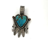 Beautiful #8 Turquoise Heart and Feather Pendant