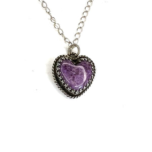 Sterling Silver and Lavender Stichtite heart necklace