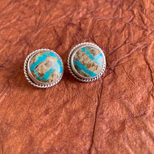 Round Baja Turquoise Sterling Silver earrings