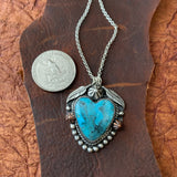 Kingman Turquoise Sterling Silver Heart Necklace