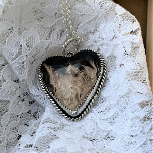 Petrified Palm Wood  Sterling Silver Heart Necklace