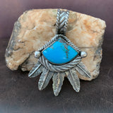 Sterling Silver feathers with Kingman Turquoise Pendant